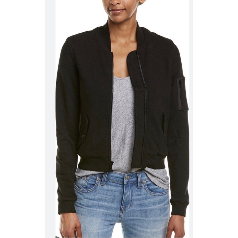 James Perse Bomber Jacket Women Size 4 Black Cotton Utility Zip WSY2810CU
